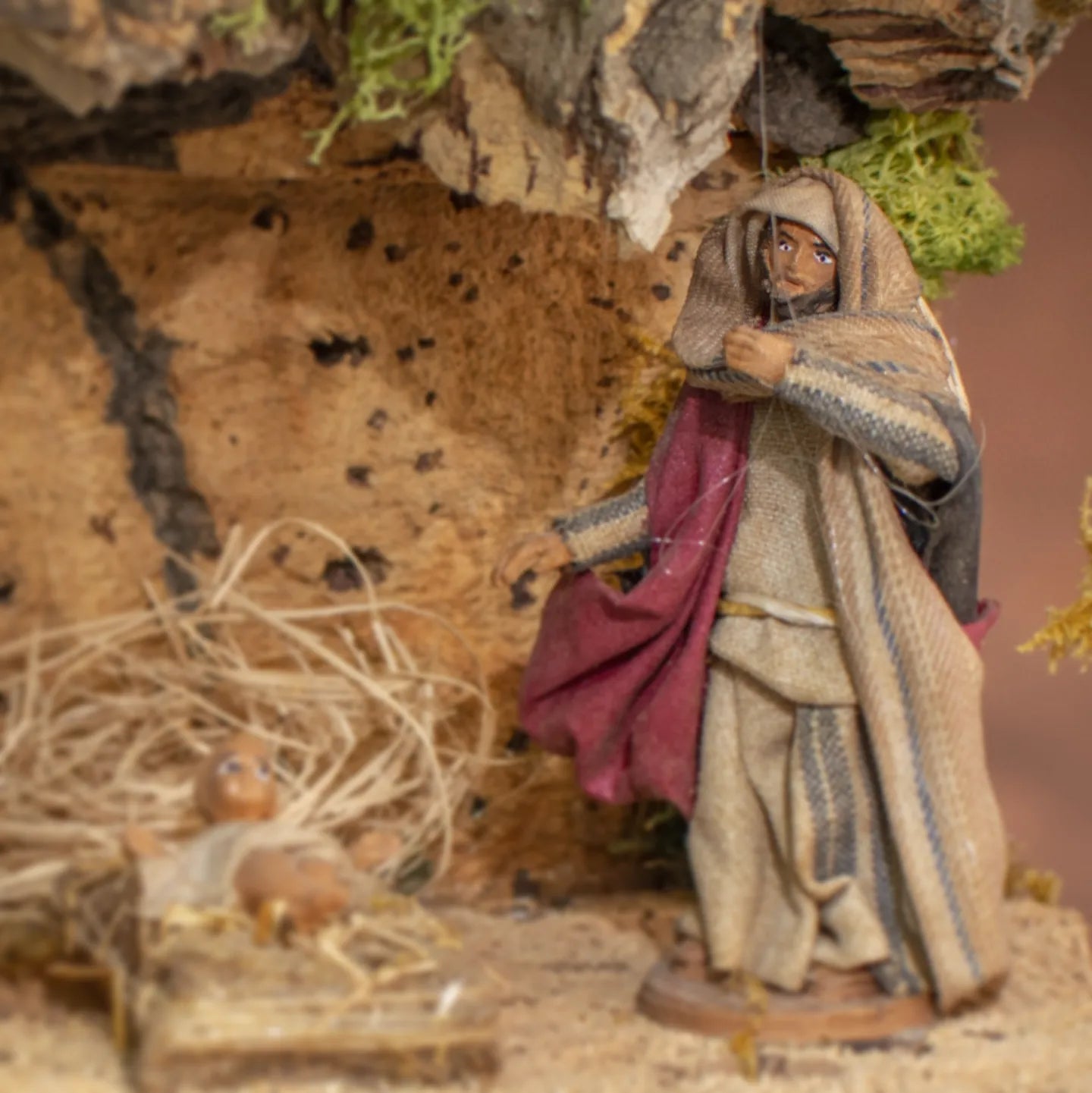 LARGE COMPLETE WALL NATIVITY SCENE WITH TERRACOTTA SHEPHERDS