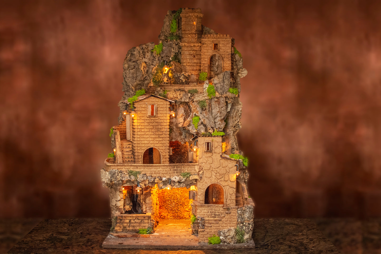 LARGE NATIVITY SCENE WITH CASTLE AND STREAM