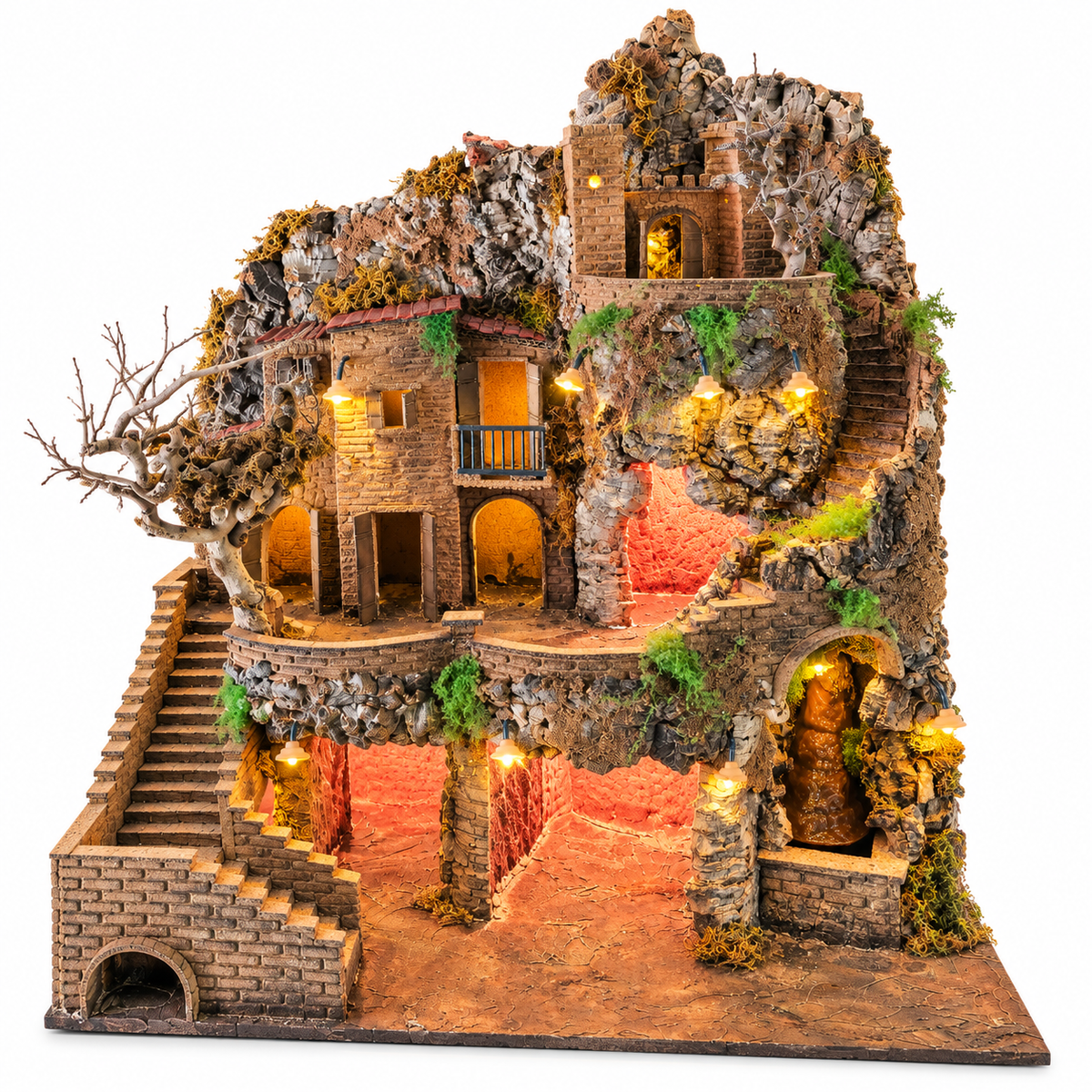 Presepe Artigianale con Cascata e Illuminazione