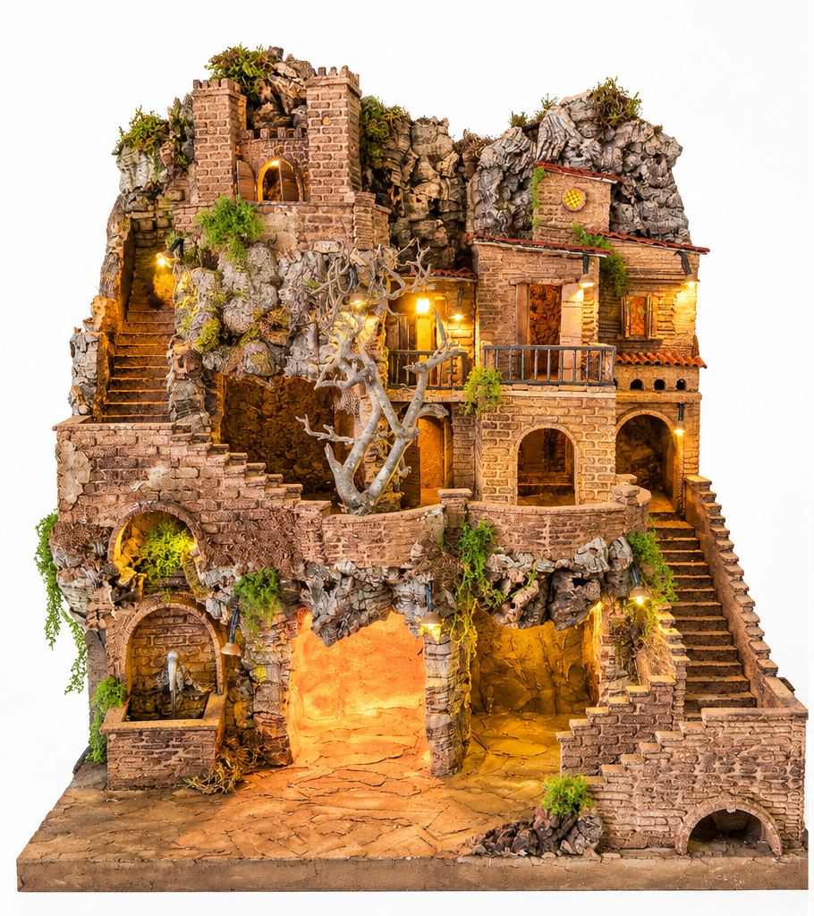 Presepe Artigianale con Castello e Fontana