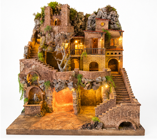 Presepe Artigianale con Castello e Fontana