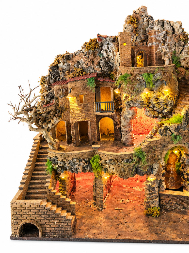 Presepe Artigianale con Cascata e Illuminazione